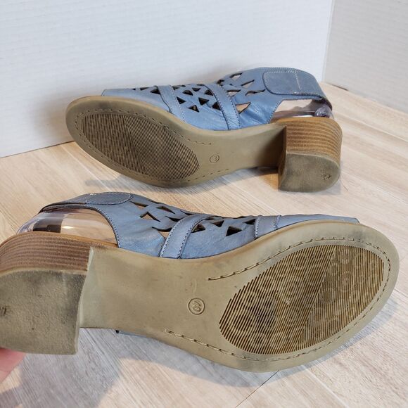 Spring Step Blue Cutout Block Heel Sandals Open Toe Side Zip Women’s Size 9/9.5 - Picture 5 of 6